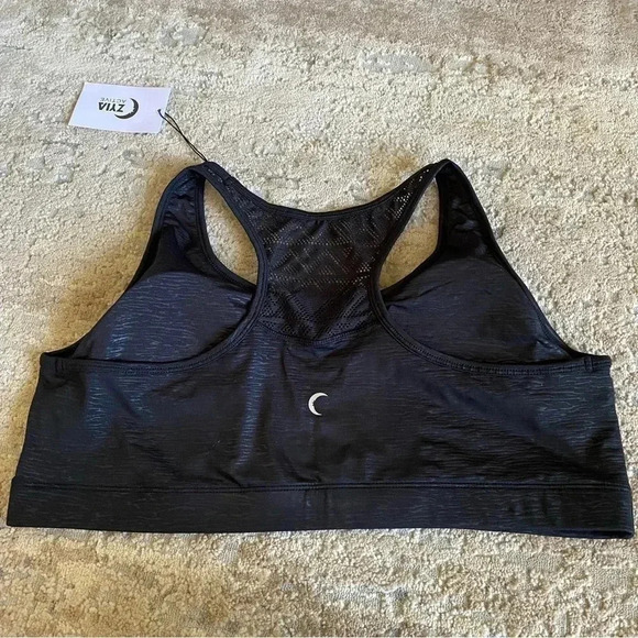 Zyia NWT Heathered Black Bomber Sports Bra Mesh Lace Back: XXXL - Picture 7 of 7